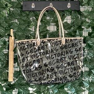 Victoria's Secret Black and Gold Transparent Tote 11 1/2” x 18 1/2”